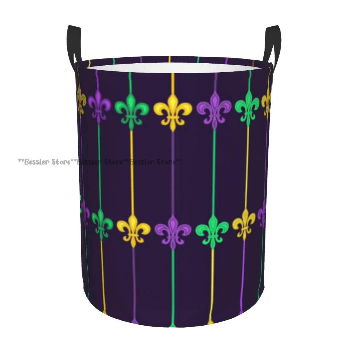 Folding Laundry Basket Fleur De Lis Symbol Round Storage Bin Hamper Collapsible Clothes Bucket Organizer