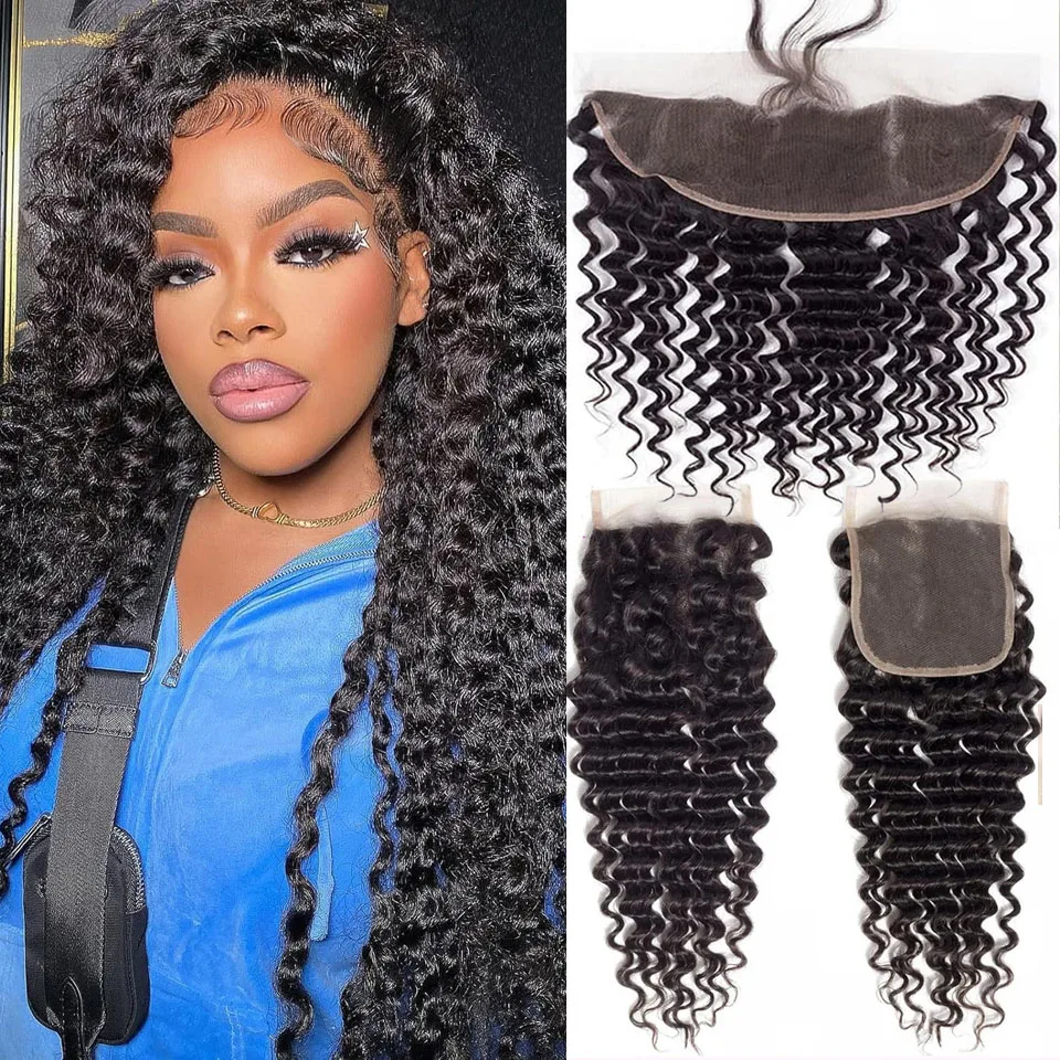 

Кружевная фронтальная накладка Deep Wave 13x4 от уха до уха, HD-кружево, бразильские кудрявые натуральные человеческие волосы, предварительно выщипанные, на кружевной основе