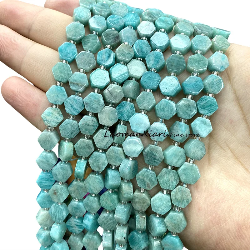 5x9MM Hexagon Natural Stone Blue Calcite Flat Loose Spacer Beads for Jewelry Making Diy Bracelets Earrings Charms Accessories