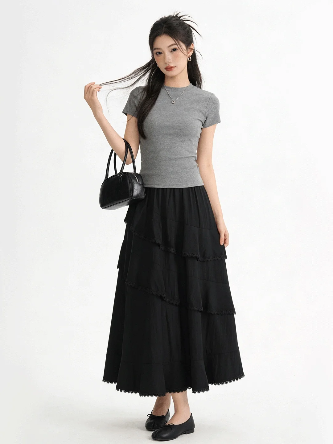 

Корейская женская юбка-трапеция с высокой талией, нежная, с оборками и вставками, многоярусная, весна-лето, новинка, универсальная