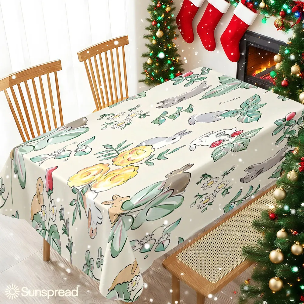 Bunny Garden Waterproof table cloth, splash-proof tablecloth, for party, Halloween, Christmas, dining, camping