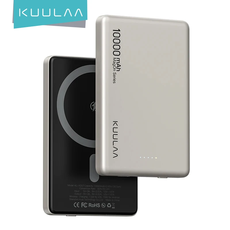 KUULAA Power Bank 10000mAh Mini magnetyczny bezprzewodowy szybkie ładowanie automatyczne przebudzenie dla iPhone 16 15 14 Pro Max MagSafe PowerBank