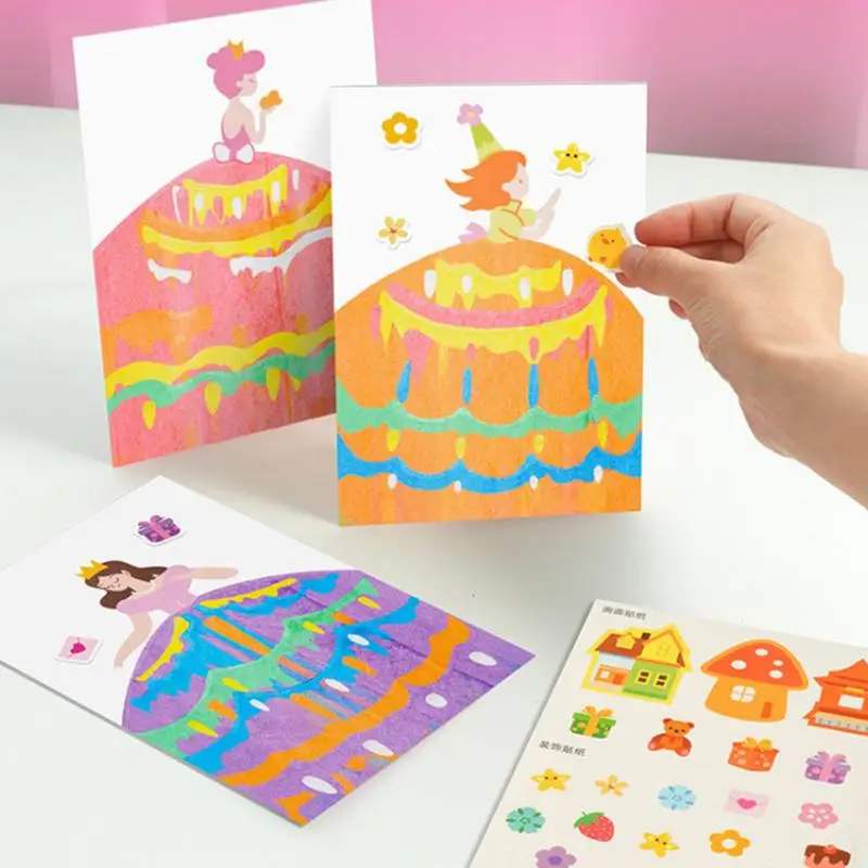 Rainbow Color Scratch Painting Paper Card Handmade Postcards Kit Cartoon Drawing Board Coloring Books for Kids Educational Toys