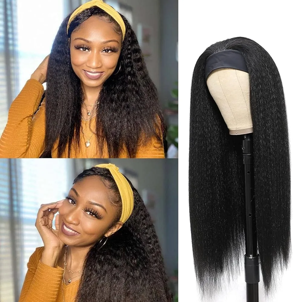 

Ультрареалистичный синтетический парик-повязка — прямые волосы «Яки» и прямые волосы «Кинки», двойные текстуры, матовое волокно для предотвращения искусственного блеска