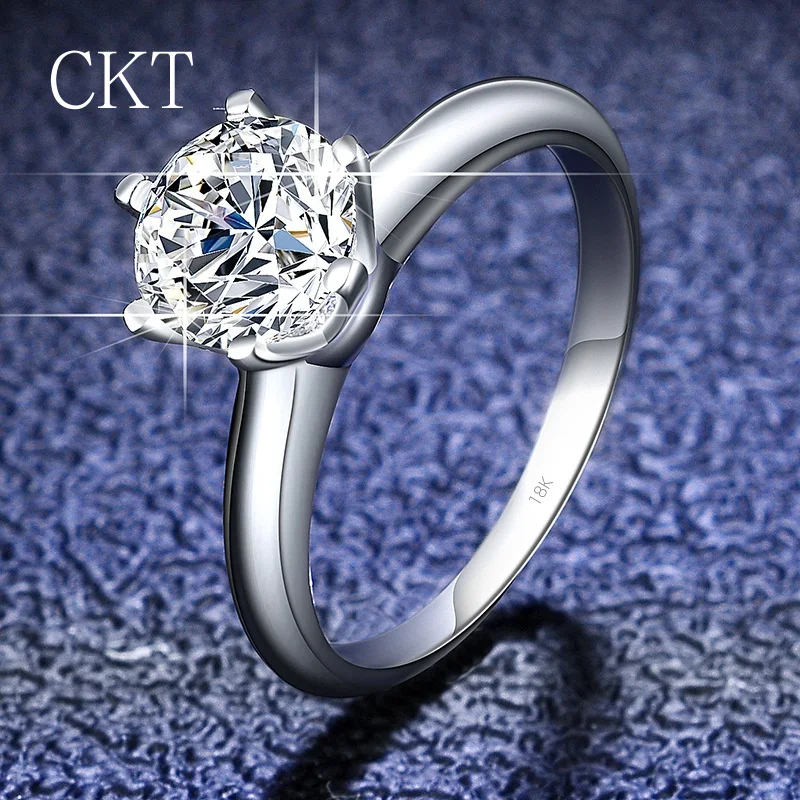 Luxury Jewelry White Gold 18K Rings Moissanite Diamond Ring for Women Classic Six Prong Crown Engagement Ring Wedding Gift