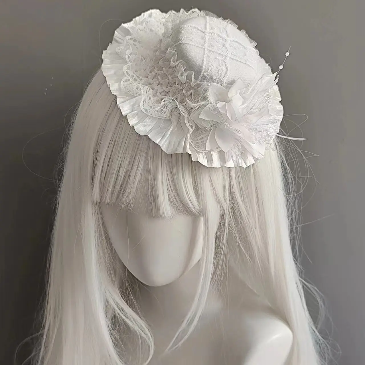 

Handmade Lolita Fascinators Gothic Feather Flower Lace Tassel Retro Hair Accessory