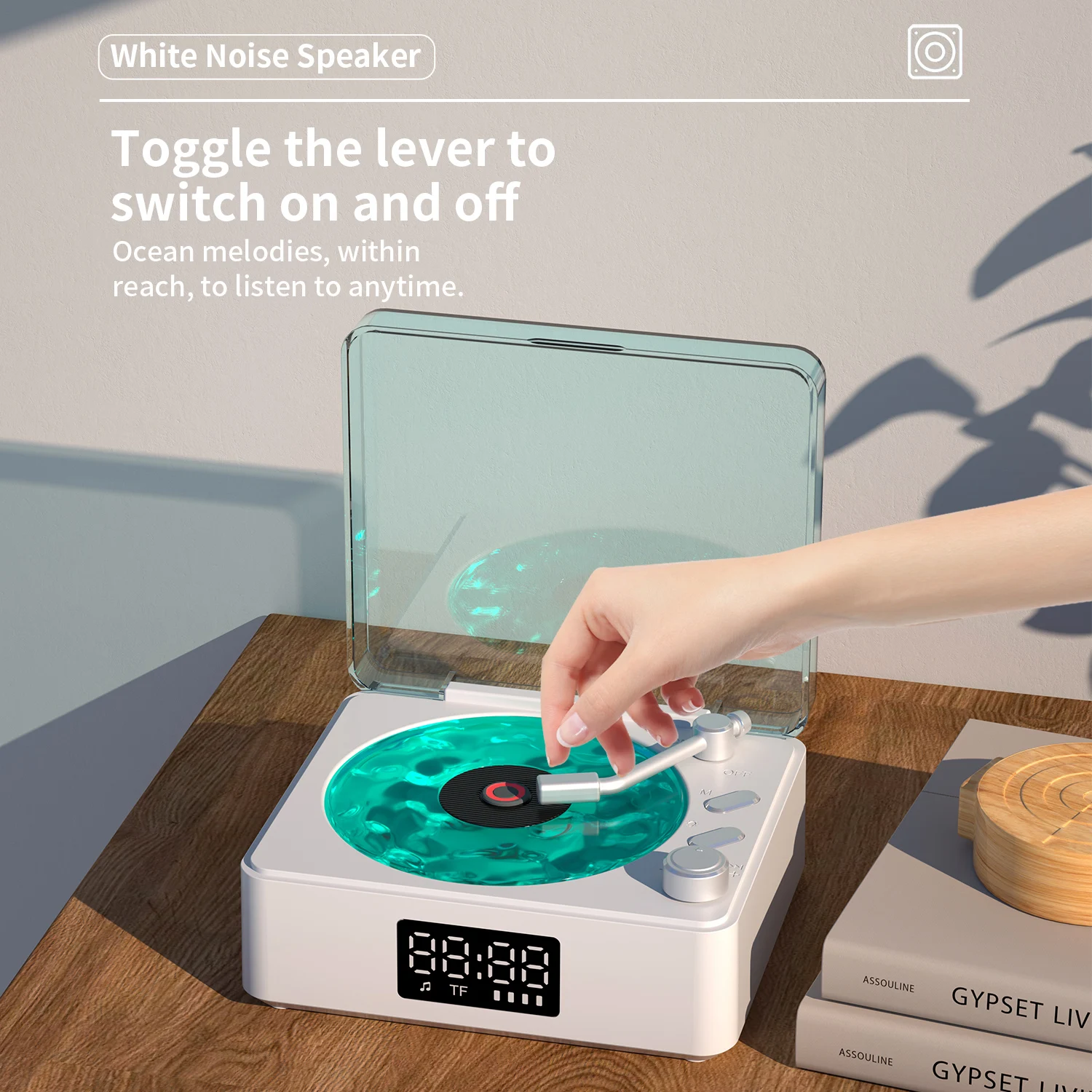 Ondas Retro tocadiscos ruido blanco altavoces inalámbricos BT reloj recargable portátil regalo ayuda para dormir Audio atmósfera luz nocturna