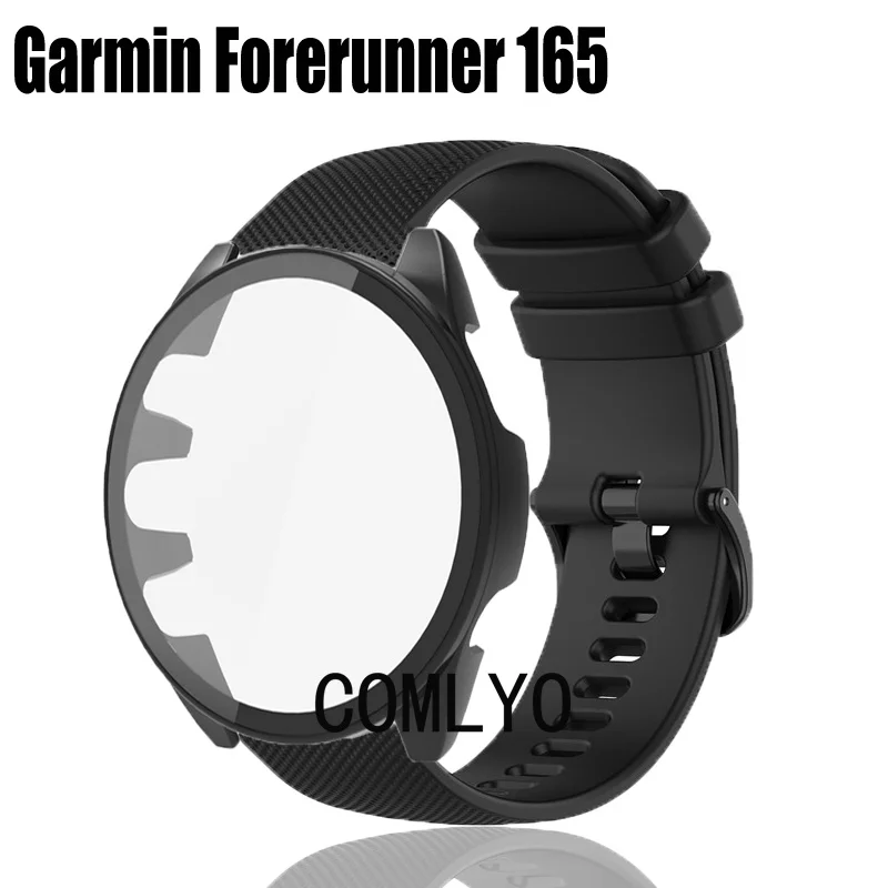 Untuk Garmin Forerunner 165 casing kaca antigores pelindung layar tali jam tangan pintar tali olahraga silikon