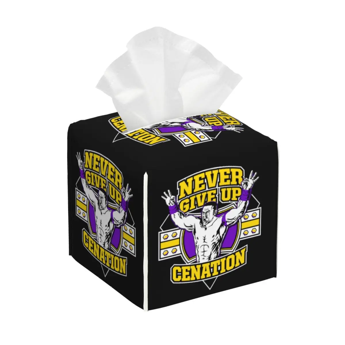 Custom WWE John Cena Tissue Box Cover PU Leather Square Never Give Up Facial Tissues Holder for Home