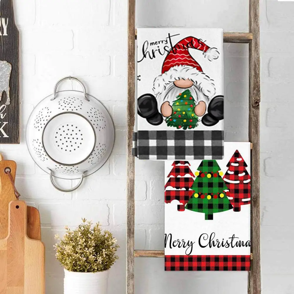 Christmas Napkin Cartoon Printing Microfiber Kitchen Towel Festive Christmas Napkin Set for Dining Kitchen Decor Dishcloth