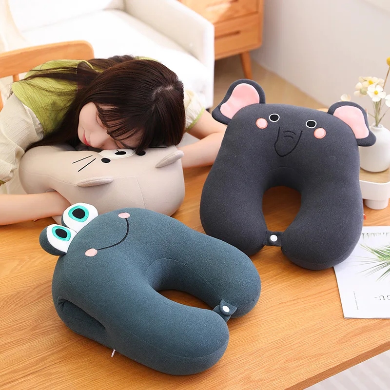 

40CM Cartoon Animal U-shaped Pillow Cute Cat Rabbit Fox Bear Frog Stuffed Soft Neck Pillow Toys Lunch Break Pillow For Girls