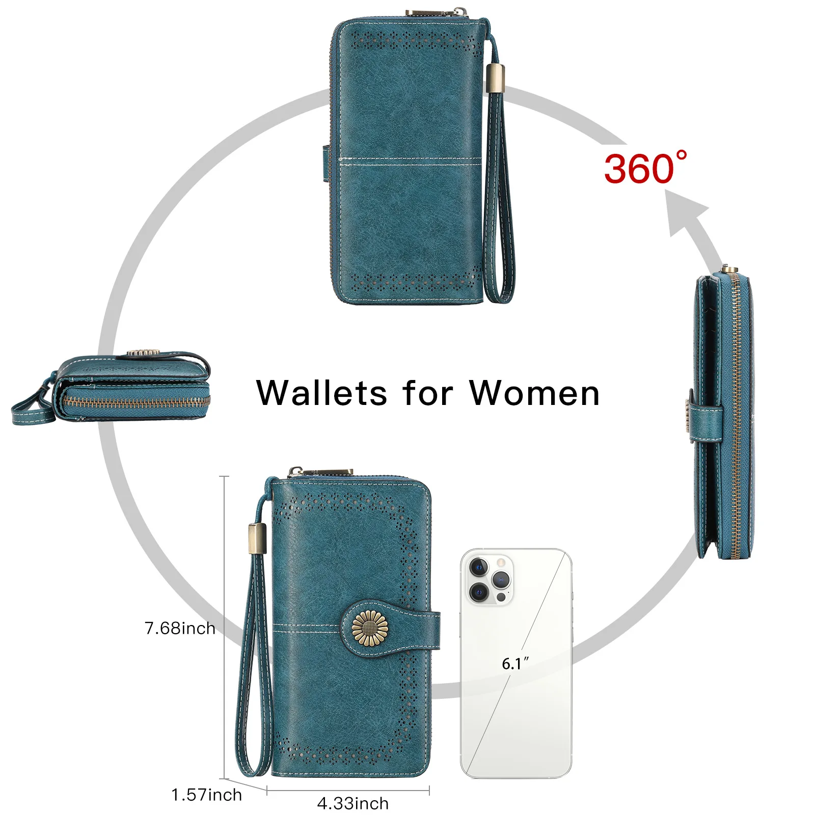 RFID Anti-theft Brush Retro Large Capacity Handbag Multi-card Women's Wallet Multi-function Zipper Wallet With Wrist Strap