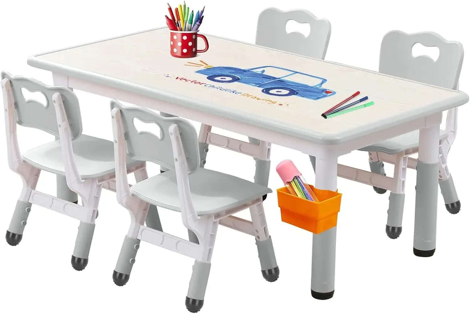 Kids Table and Chair Set, Adjustable Kids Table, Toddler Non-Slip Table Legs&Organizer Desktop Suitable for Kids Table