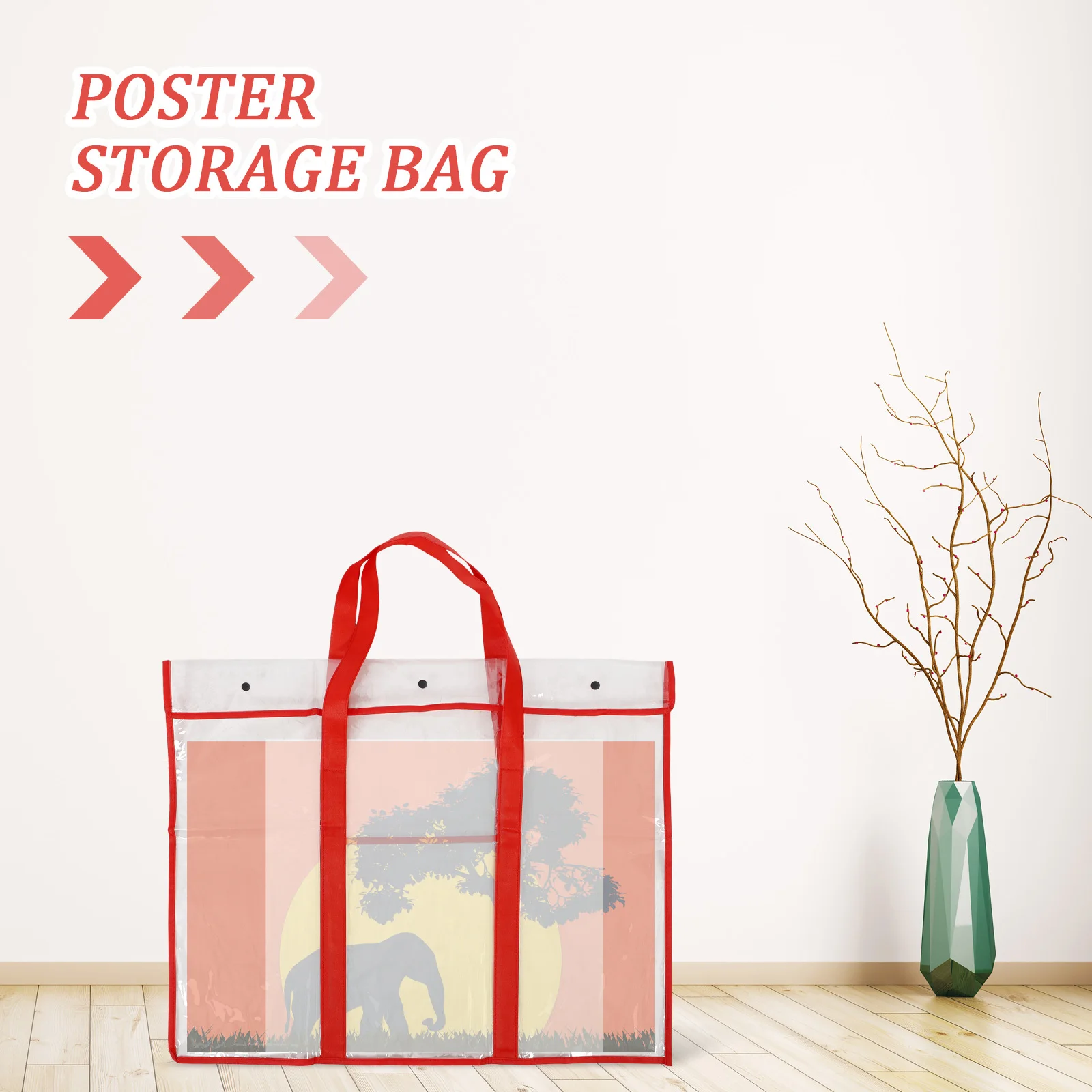 Large Capacity Red Pvc Transparent Art Storage Bag For Posters Documents Handle Portfolio Folder Bulletin Board Organizer