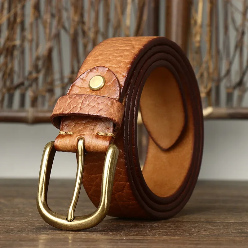 3.8CM Embossing Retro Cowboy Belt Male Thick Real Cowskin Genuine Leather Belt Men Copper Pin Buckle Belt For Jeans