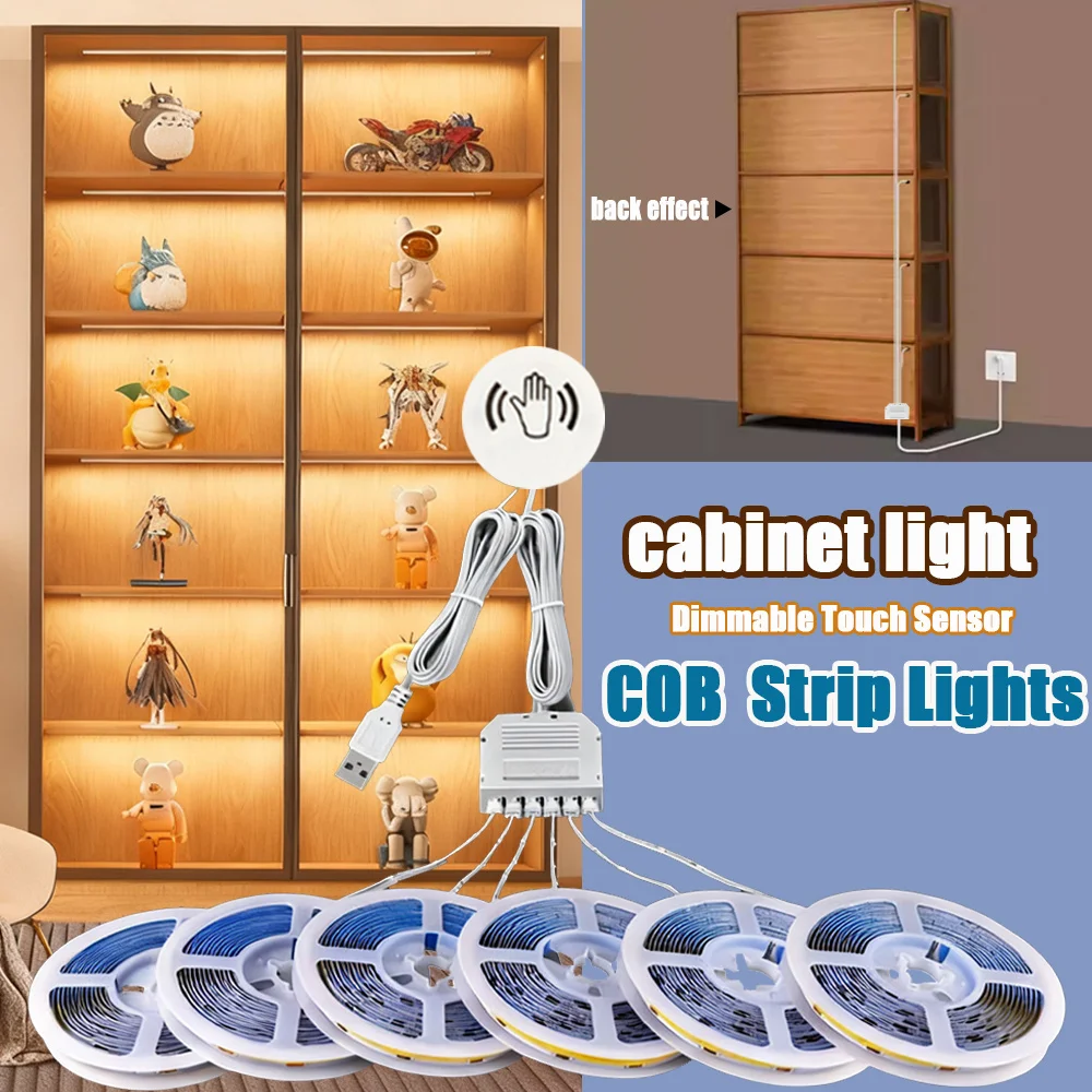 

Светодиодная лента COB 8 мм с сенсорным диммером, USB-подключение, для шкафов, гардеробов, обувных полок, спальни