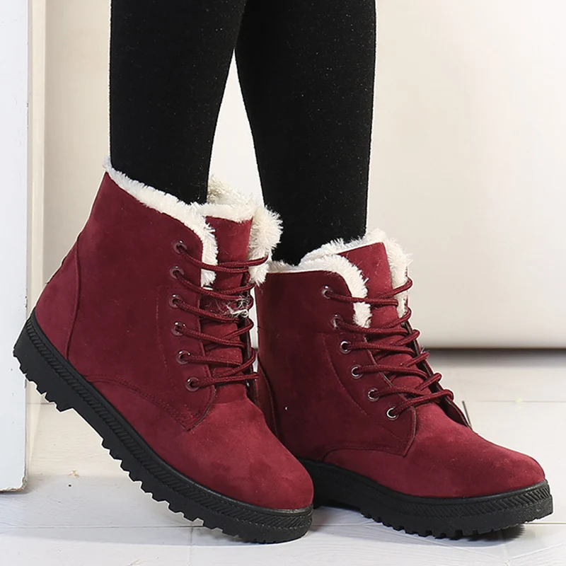 Botas casuais de neve para mulheres, sapatos baixos femininos, manter aquecido, botas de pele nova feminina, inverno