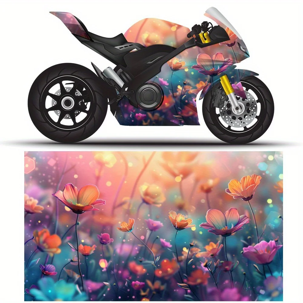 

2 шт. самоклеящаяся наклейка из ПВХ для мотоцикла с красочным цветущим рисунком цветов, пленка для кузова мотоцикла, подходит для большинства двигателей