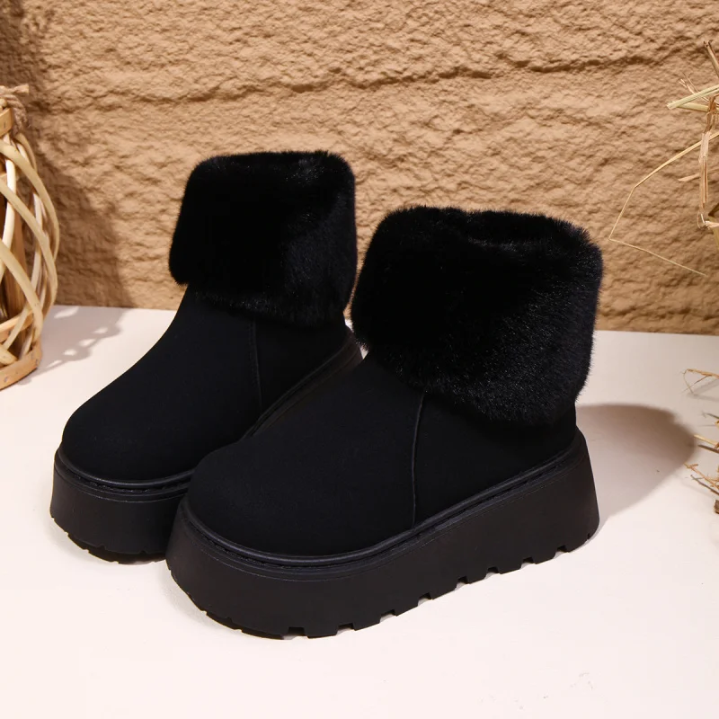 أحذية نسائية سميكة مبطنة بالصوف للثلج الدافئ2025New أحذية شتوية سميكة سوليد منخفضة القطع سهلة الارتداء من القطن الفراء