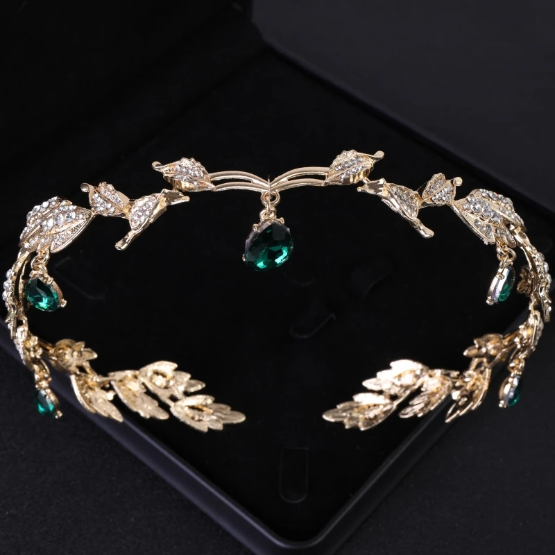 الأخضر كريستال تيارا تاج الأميرة حفلة موسيقية التيجان والتيجان النساء الإكليل الزفاف الزفاف إكسسوارات الشعر مجوهرات خوذة