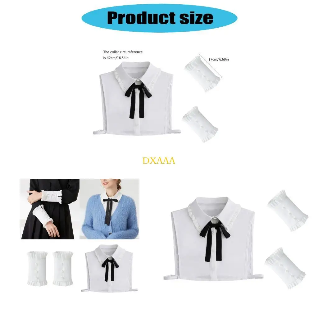 dxaa-ruffle-bowtie-detachable-fake-collar-and-cuffs-set-women-party-costume-accessory