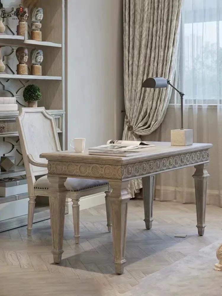 Американский ретро-резьба по цельному дереву и старый письменный стол, европейский компьютерный стол, письменный стол