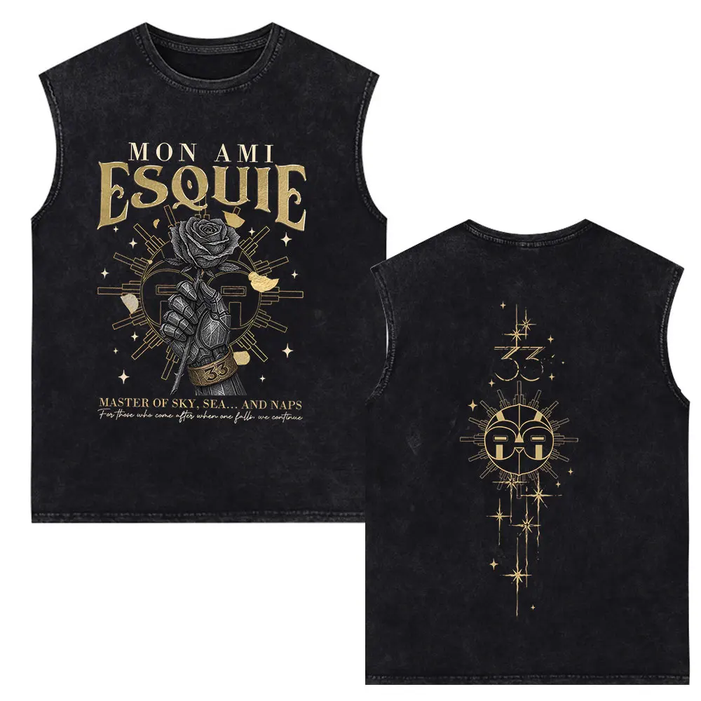 Esquie Clair Obscur Expedition 33 Game Vintage Washed Vest Men's Women Fashion Casual Oversized Sleeveless Tank Tops Streetwear