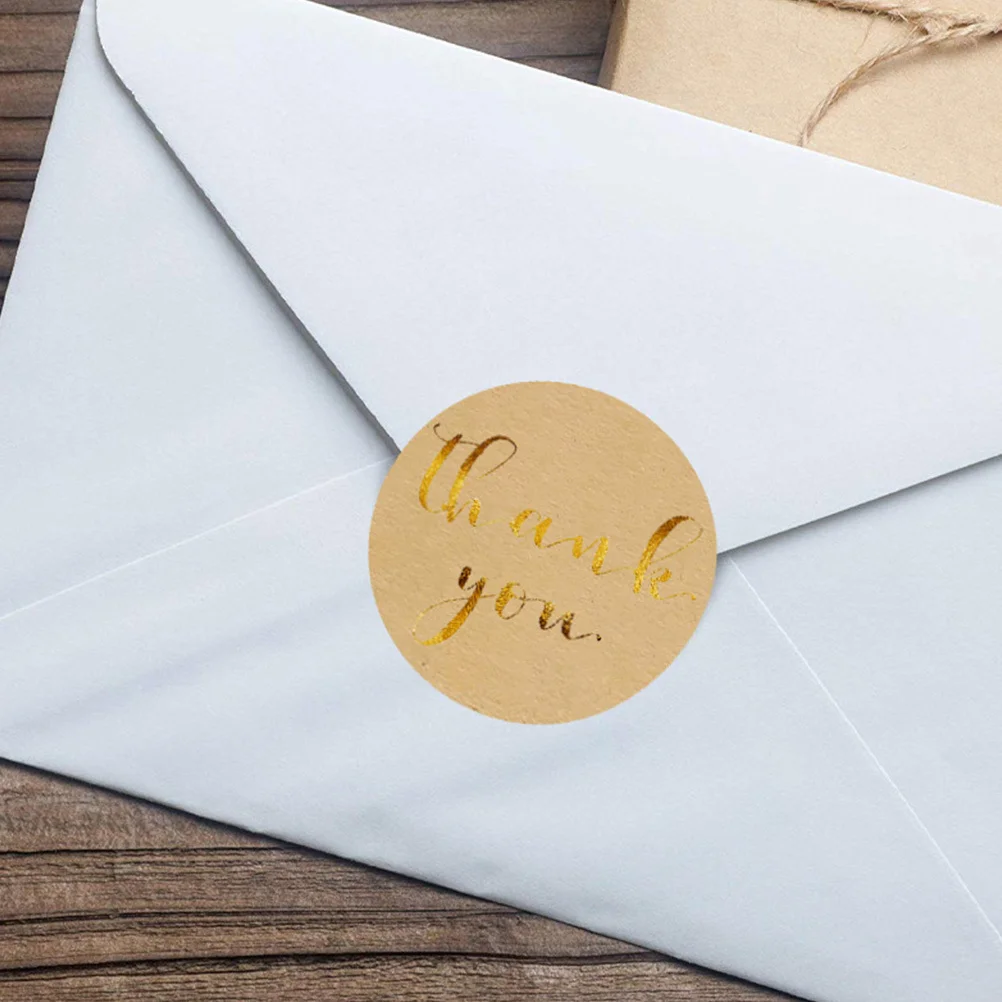 

BUTIFULSIC 500pcs Kraft Sticker Labels for Greeting Cards Envelopes Seals Thank You Tags Golden Paper Wraps Party Favors
