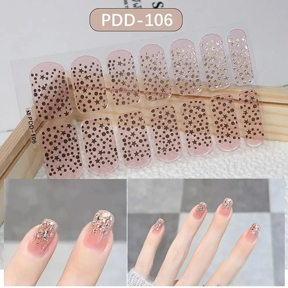 14Strips Gel Nail Stickers Full Cover Semi Cured Gel Nail Polish Strips Floristic Nail Art Stickers DIY Nail Art Making