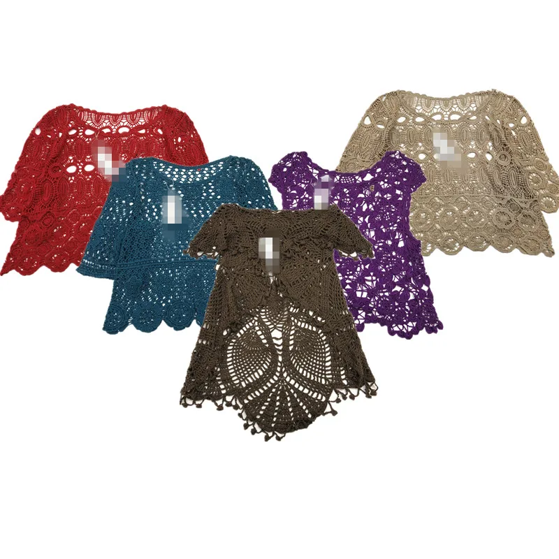 

Вязаный вручную винтажный двухслойный ажурный однотонный роскошный свитер из смешанного волокна с цветочным принтом для женщин, лето 2024, другой материал