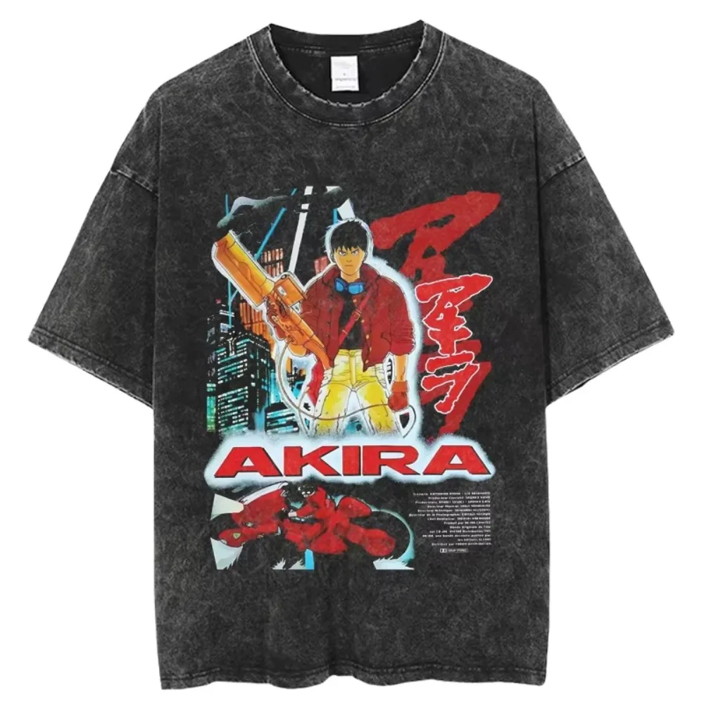 

Japanese Anime Akira Streetwear Casual Harajuku Cotton Men O-Neck Short Sleeve Tshirt Unisex Top Vintage Washed T-shirt