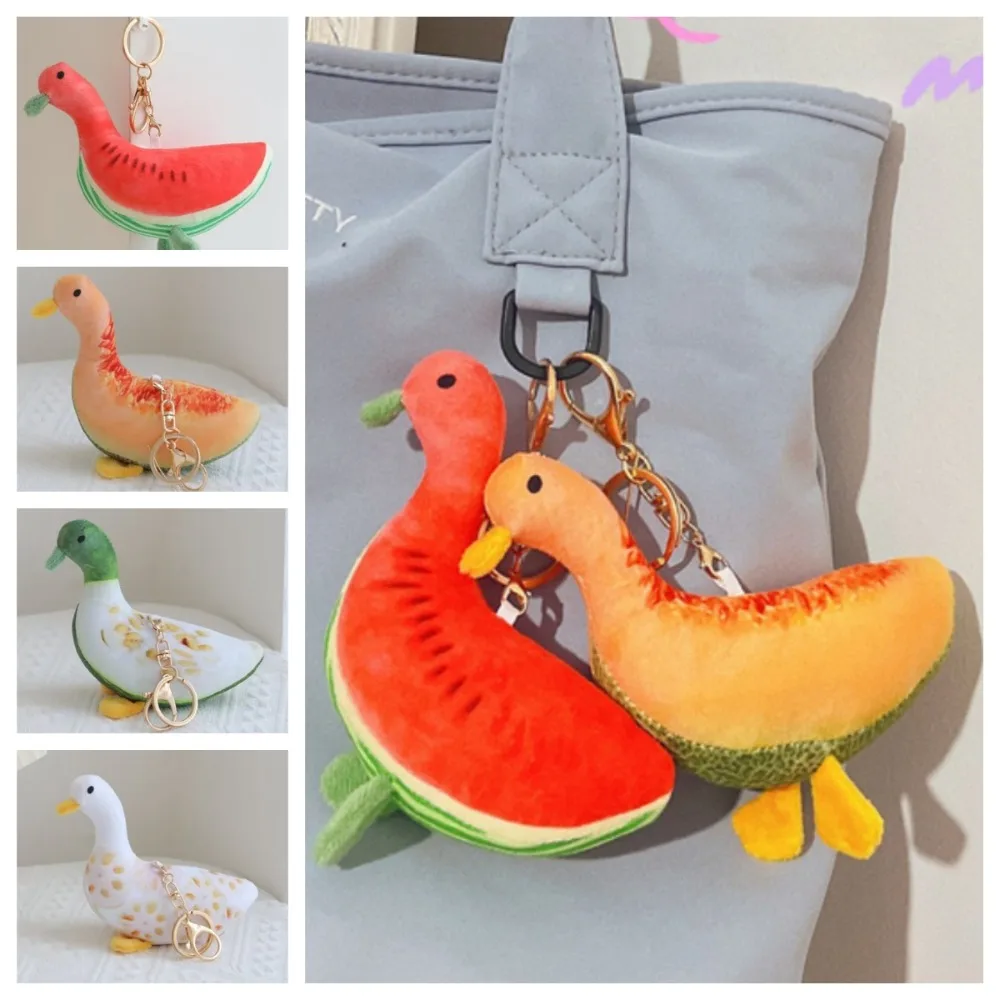 Gantungan Kunci Bebek Semangka Labu Lilin Kreatif Liontin Boneka Bebek Buah Akar Teratai Kartun Lucu