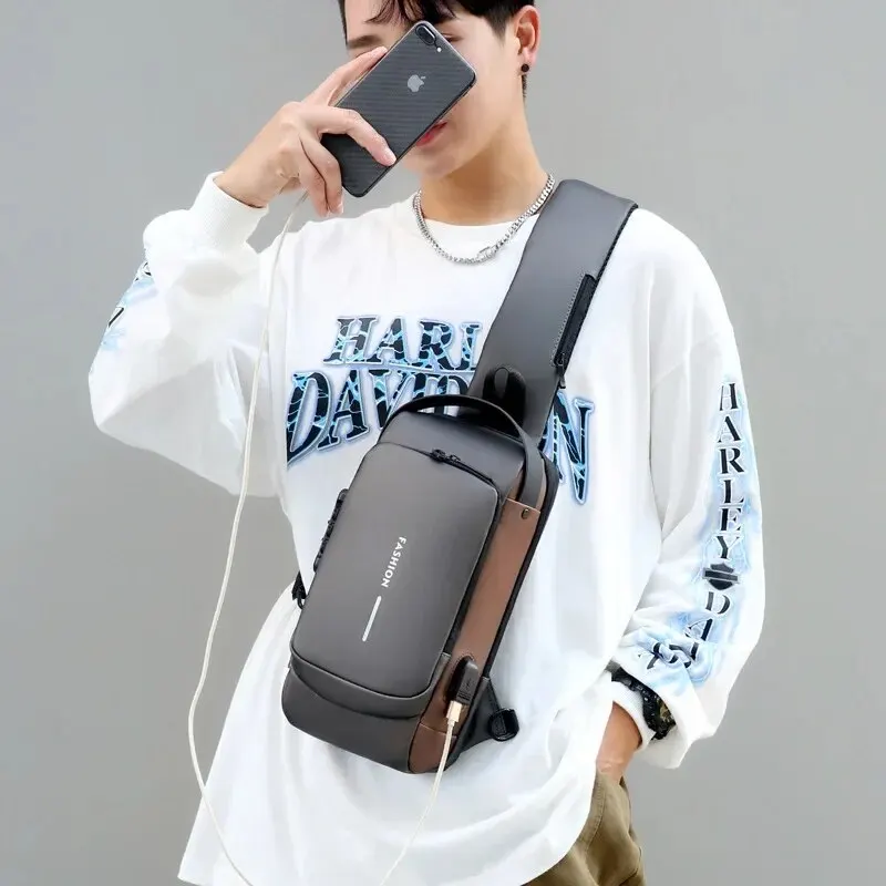 Newest Men Anti Theft Chest Bag Shoulder USB Charging Crossbody Package School Short Trip Messengers Gym Men's Sling Sports Pack