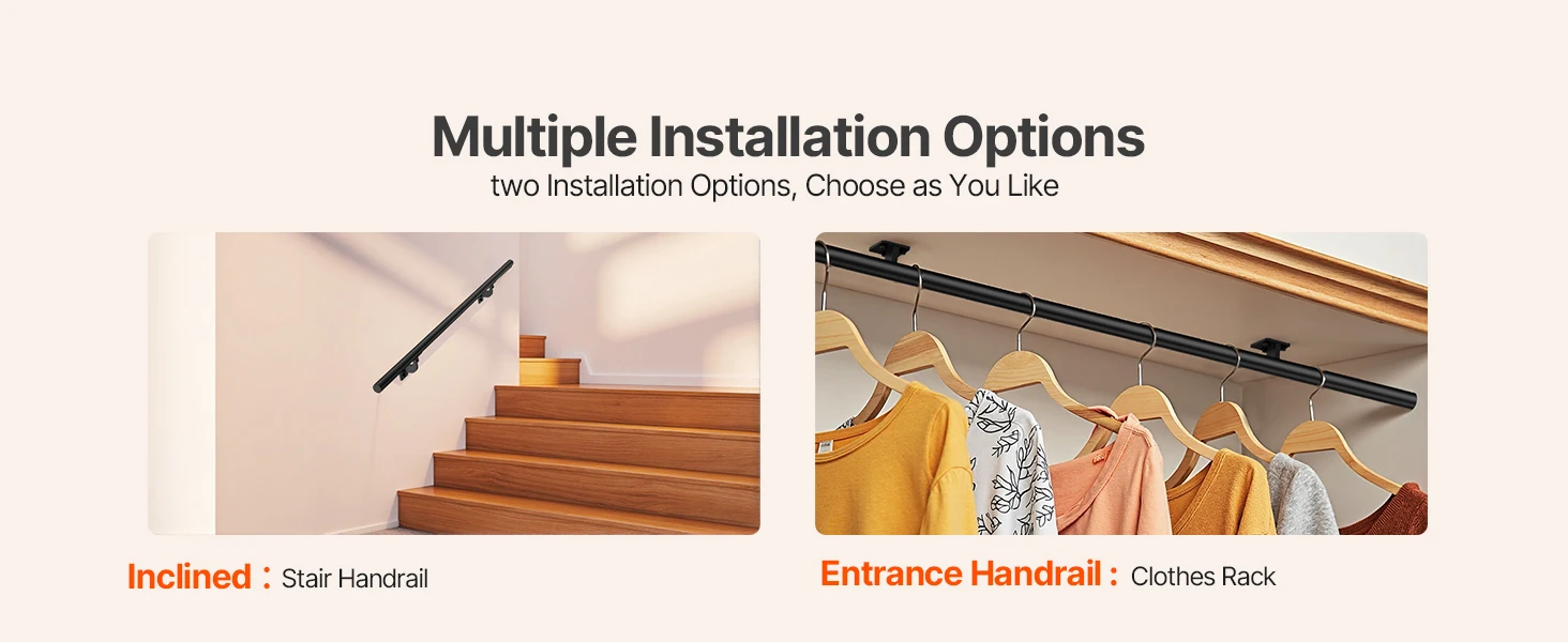 SucceBuy Wall Mounted Stair Handrail 4ft Galvanized Aluminum 1.26 inch Pipe Diameter Industrial Hand Rail for Security Baluste