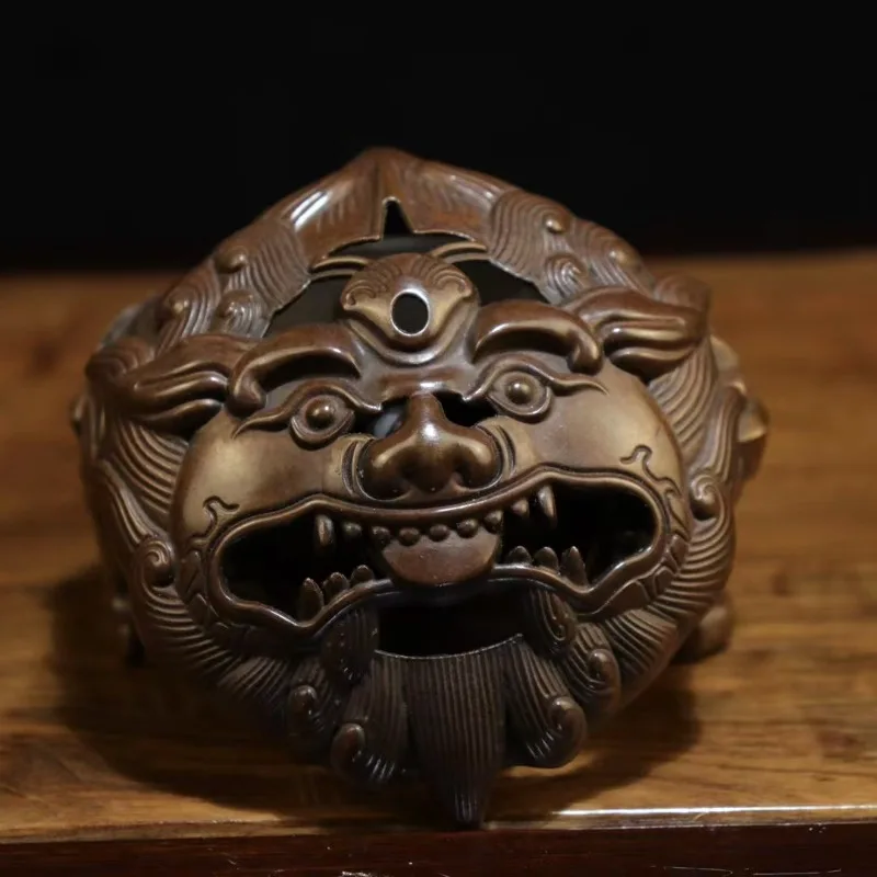 Retro Bronze Pixiu Hollow Incense Burner Vintage Carved Myth Beast Metal Oriental Decor Collectible Censer