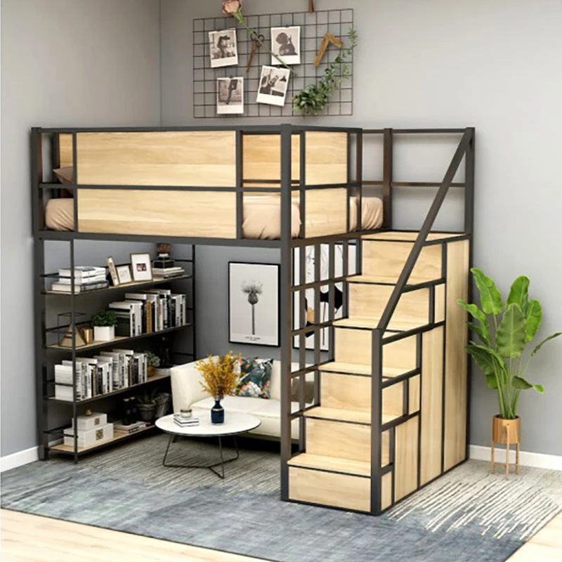 

Elevated double bed loft duplex loft bed minimalist modern capsule apartment bed small unit provincial space loft