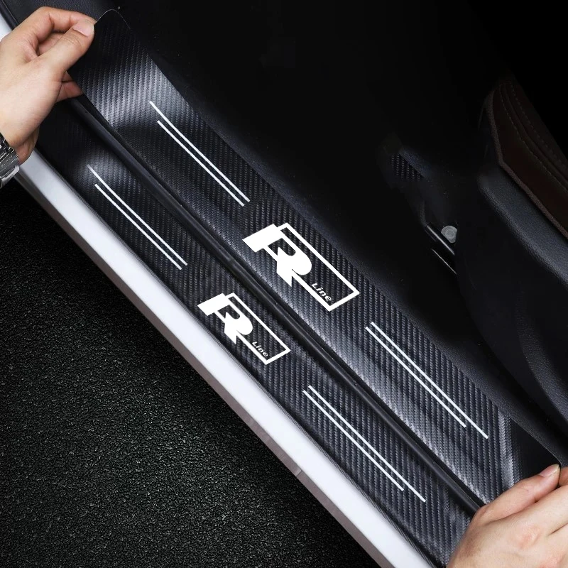 Car Door Carbon Fiber Sill Protector Stickers For Volkswagen Rline T5 Golf Tiguan Passat Polo Touareg Magotan Touran Beetle GTD