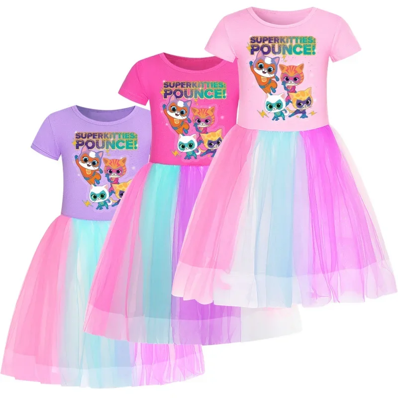 Kids Girls Clothing Baby girl  SuperKitties Dresses Cartoon Children Sport Causal Dress Costume For 3-8 Years Kids Clothes