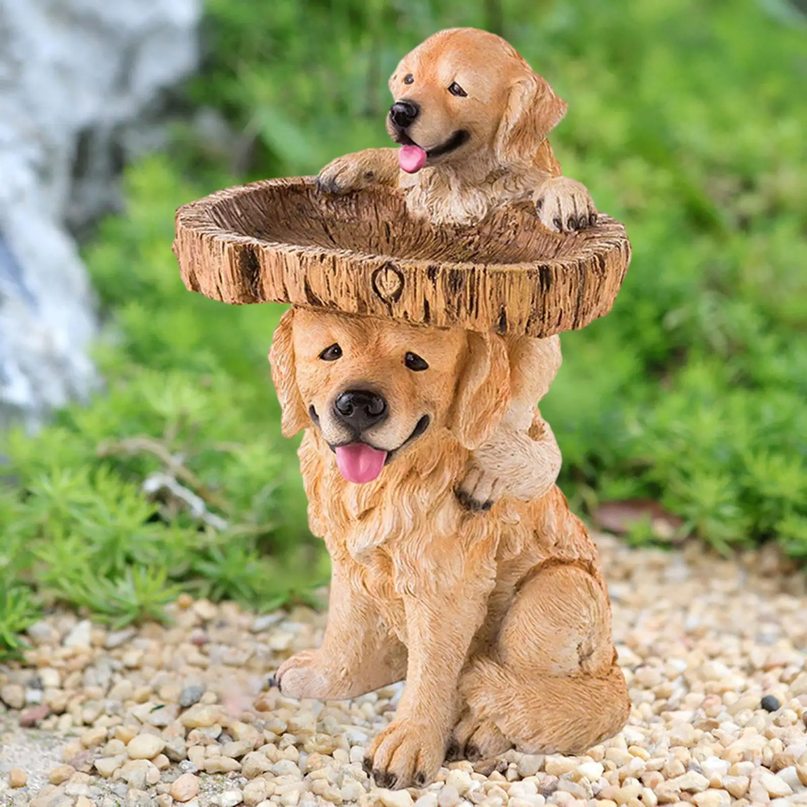 

Decorative Garden Resin Dog Statue Bird Bath Feeder Bowl Outdoor Sculpture for Patio Fence Yard