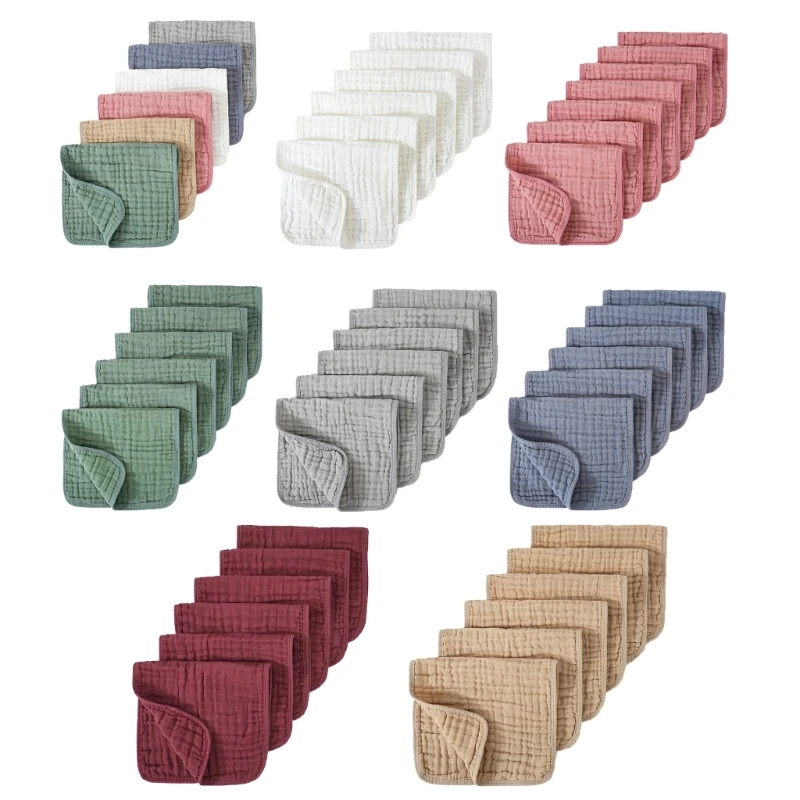 Set of 6pcs Breathable Baby Washcloths 6-Layer Absorbent Cotton Gauzes Bib W3JF