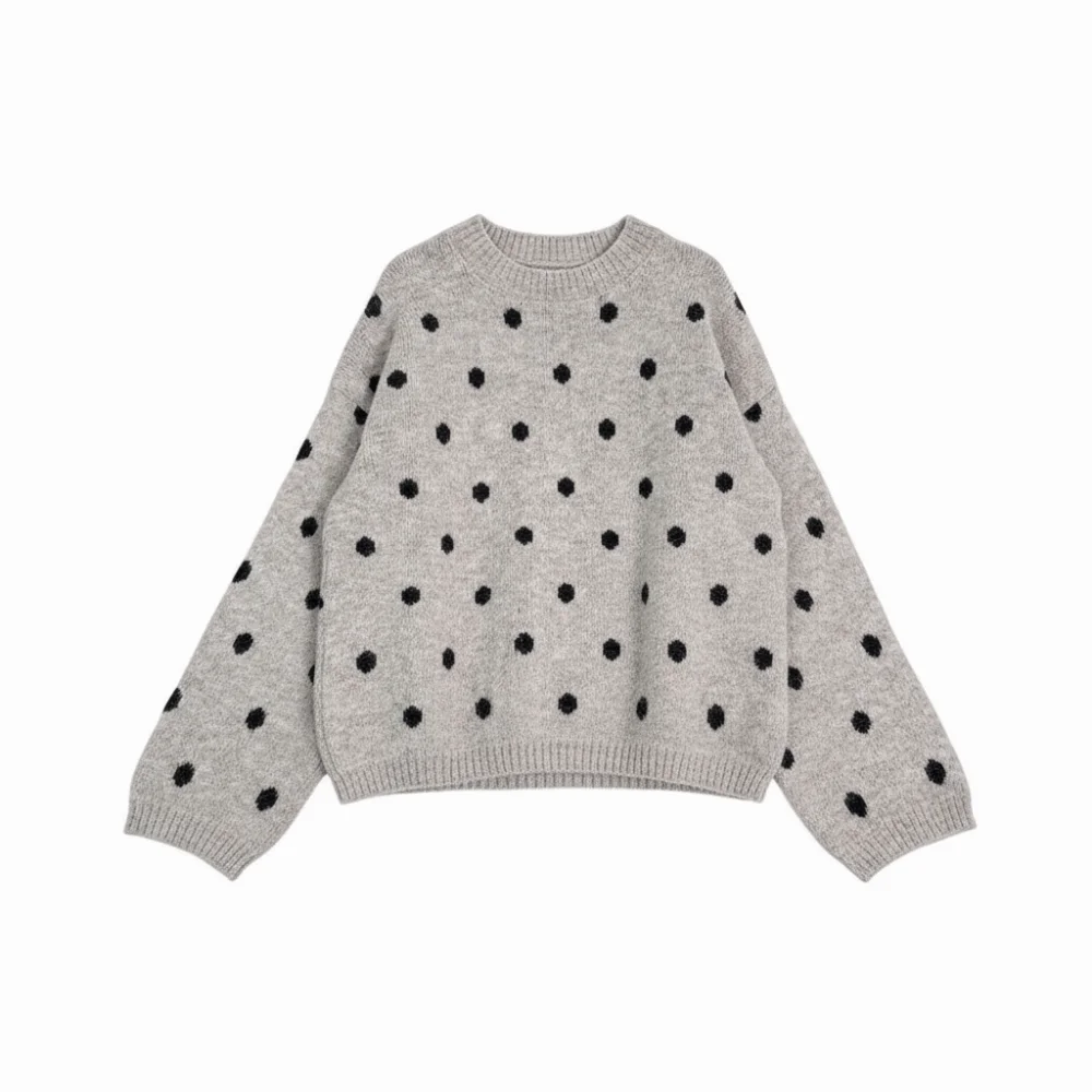 

Simple Long Sleeve Knit Short Sweater Loose Autumn Dot Crochet Knitwear Women Top Soft Sweet Girl's Pullover Spring/Winter