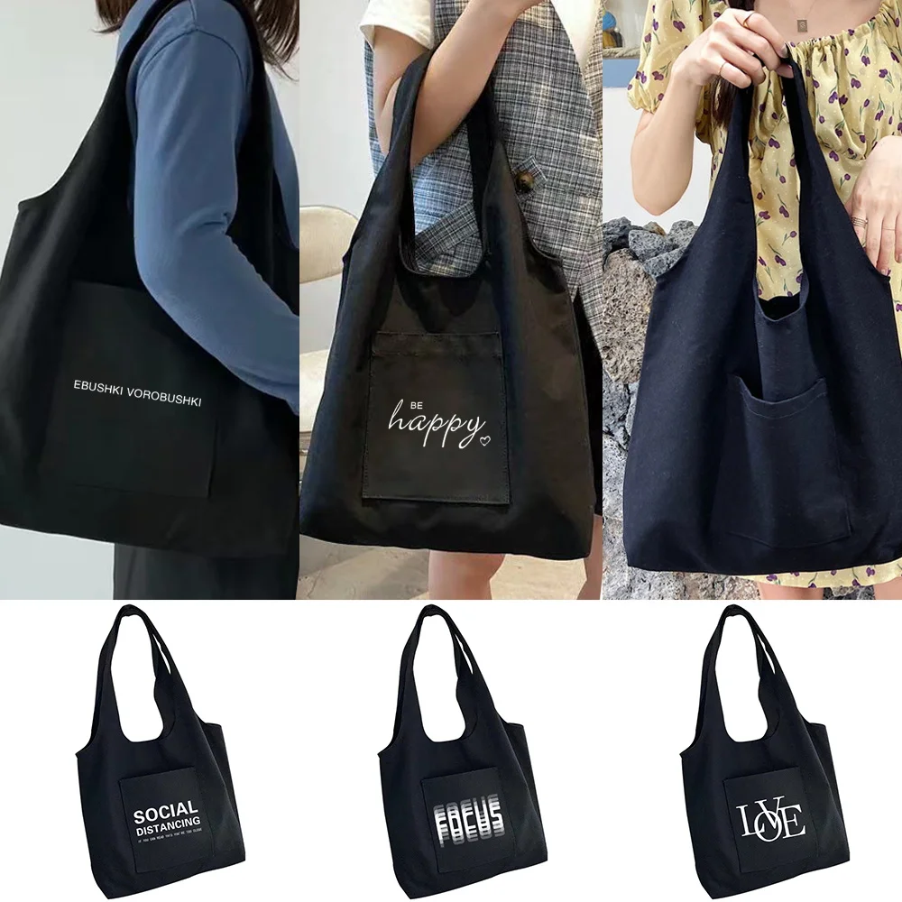 Shopping Bags Shoulder Bag Canvas Bag Womens Handbag Text Series Woman Large Bags Portable Shopper Bag Pure Cotton Tote Bag