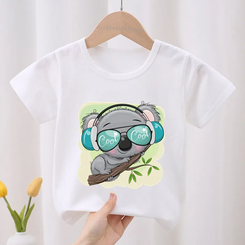 Kids T-shirt Koala On The Tree Graphic Cartoon Boys T shirts Funny Animal Girls Clothes Summer Short Sleeve Children‘s clothing