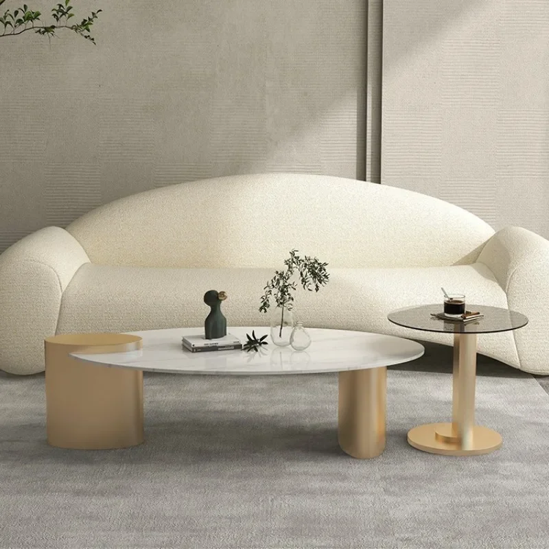 Coffee table oval Italian style, new 2023 living room home rock slab combination small apartment light luxury high sense