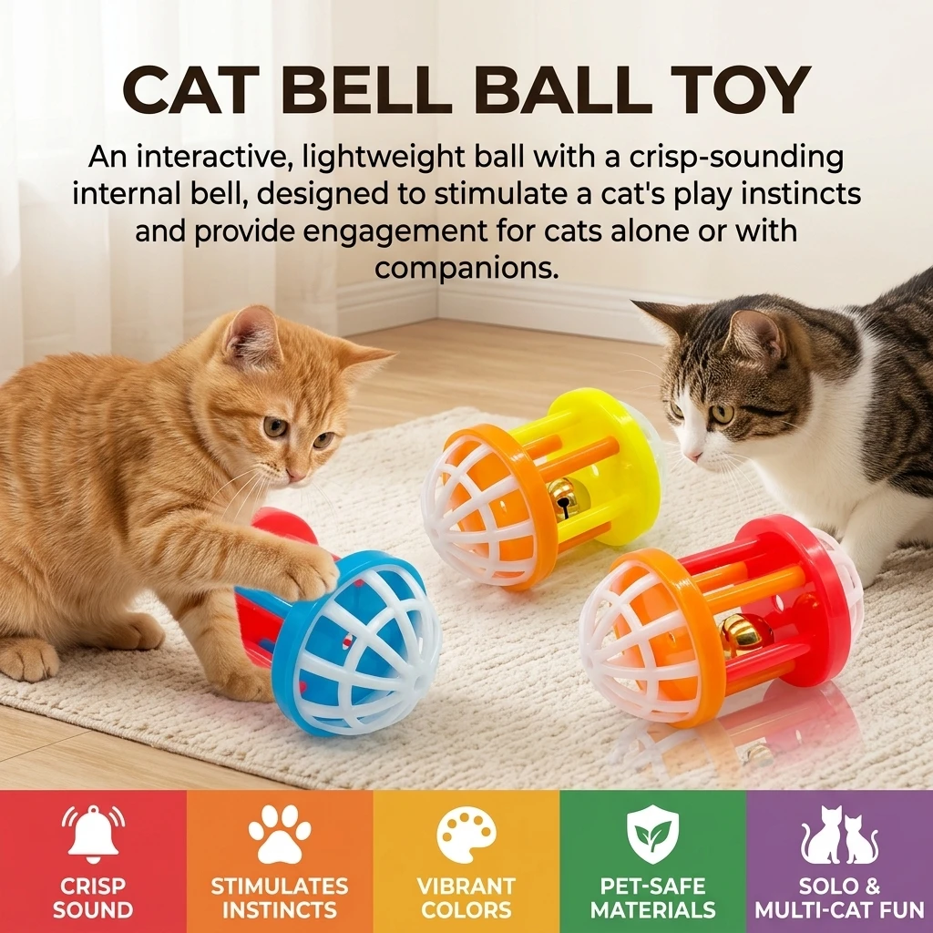 Interaktives Katzen-Glockenball-Spielzeug, farbenfrohes, langlebiges, leichtes ABS-Kunststoff-Rollspielzeug für Kätzchen zur Stresslinderung bei Langeweile und Angstzuständen – Detail 7