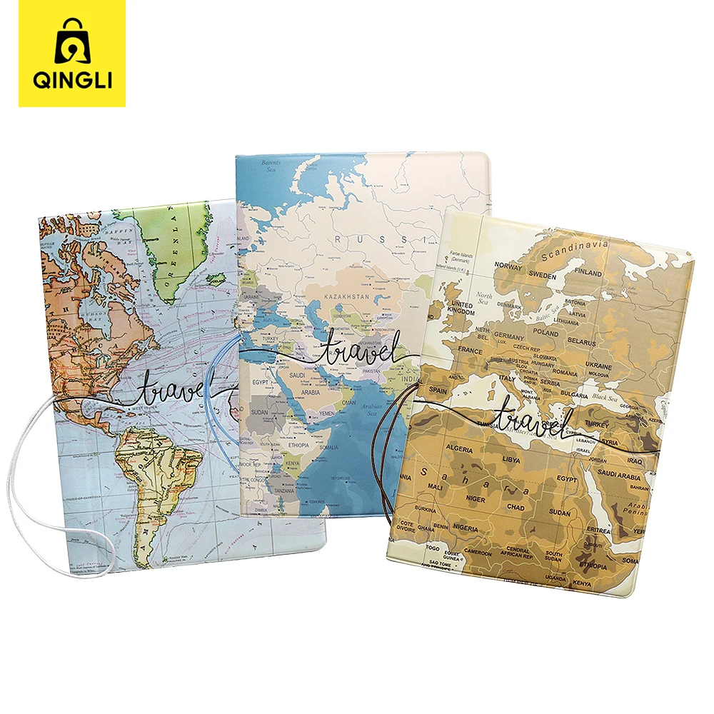 New Travel Map Passport Cover Men Journey Abroad Passport Holder Creative Elastic Rope Anti-lost Lady Passport Card Holder Case