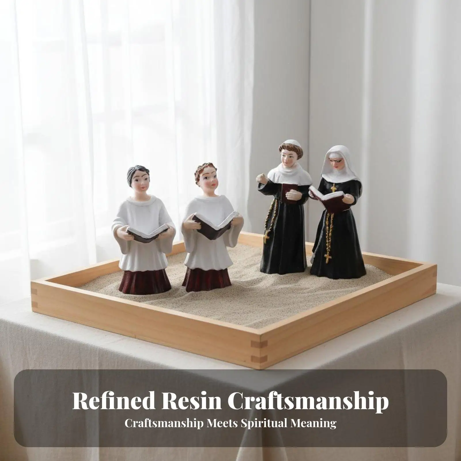 Synthetic Resin Nun Chanting Figure for Sand Tray Work Expressive Art Therapy Desk Statue