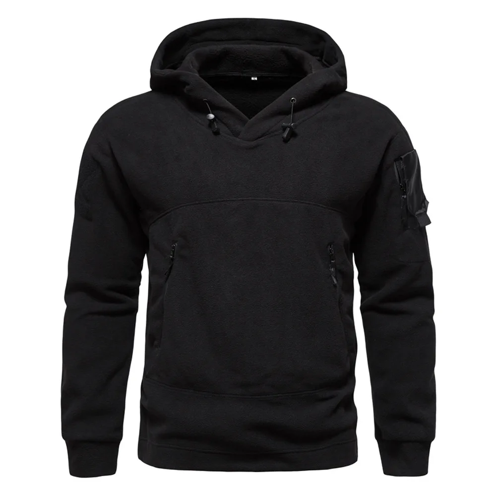 Spring Autumn And Winter Outdoor Fleece Hooded Sweater Men\'s Sports Breathable Loose Casual Solid Color Full -Sleeved Hoodie