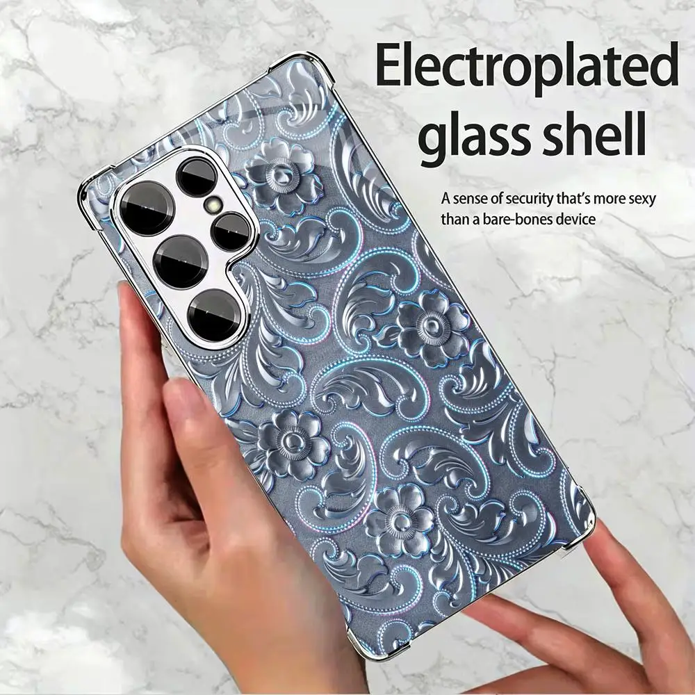 Embossed Floral Vivid phone case s26 ultra case 폰케이스 s25 ultra case glass for Samsung Galaxy S26 S25 S24 S23 S22 FE,Ultra,Plus