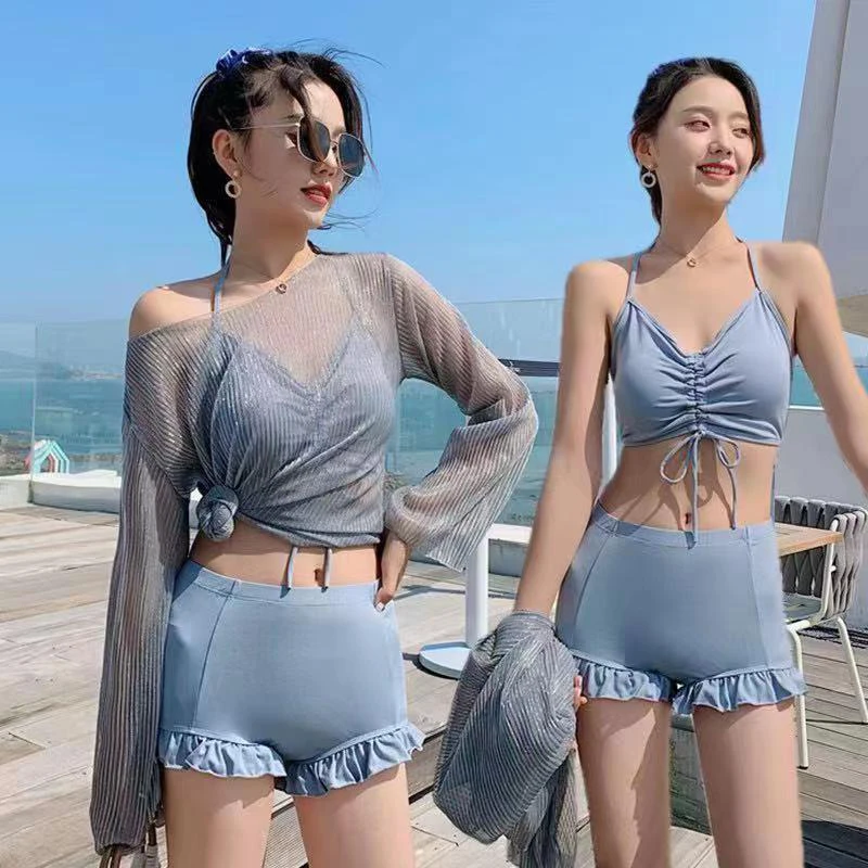 Swimsuit Women Bikini Split Three Piece Small Breast Gathering Ins Fairy Fan Spa Swimwear